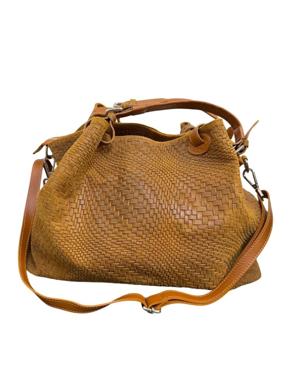 Vera Pelle Italian Brown Leather Woven Tote Bag